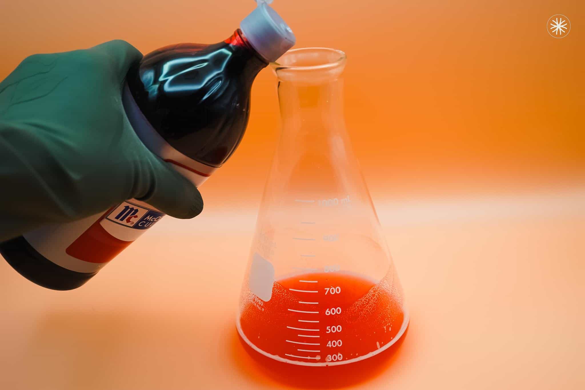 Adding food dye to flask