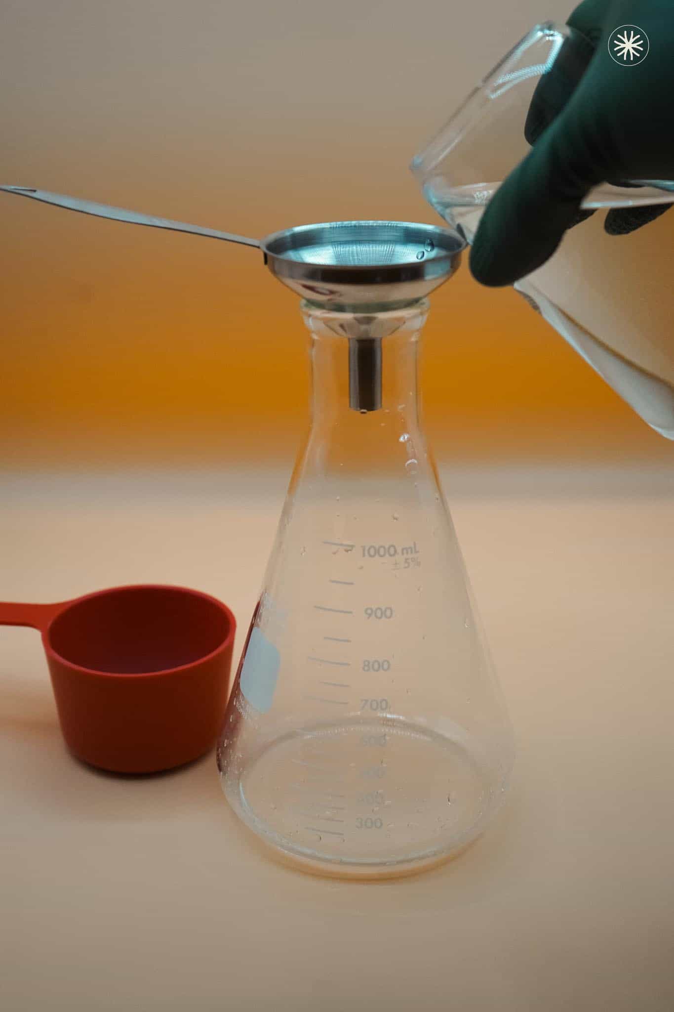 Pouring water in flask