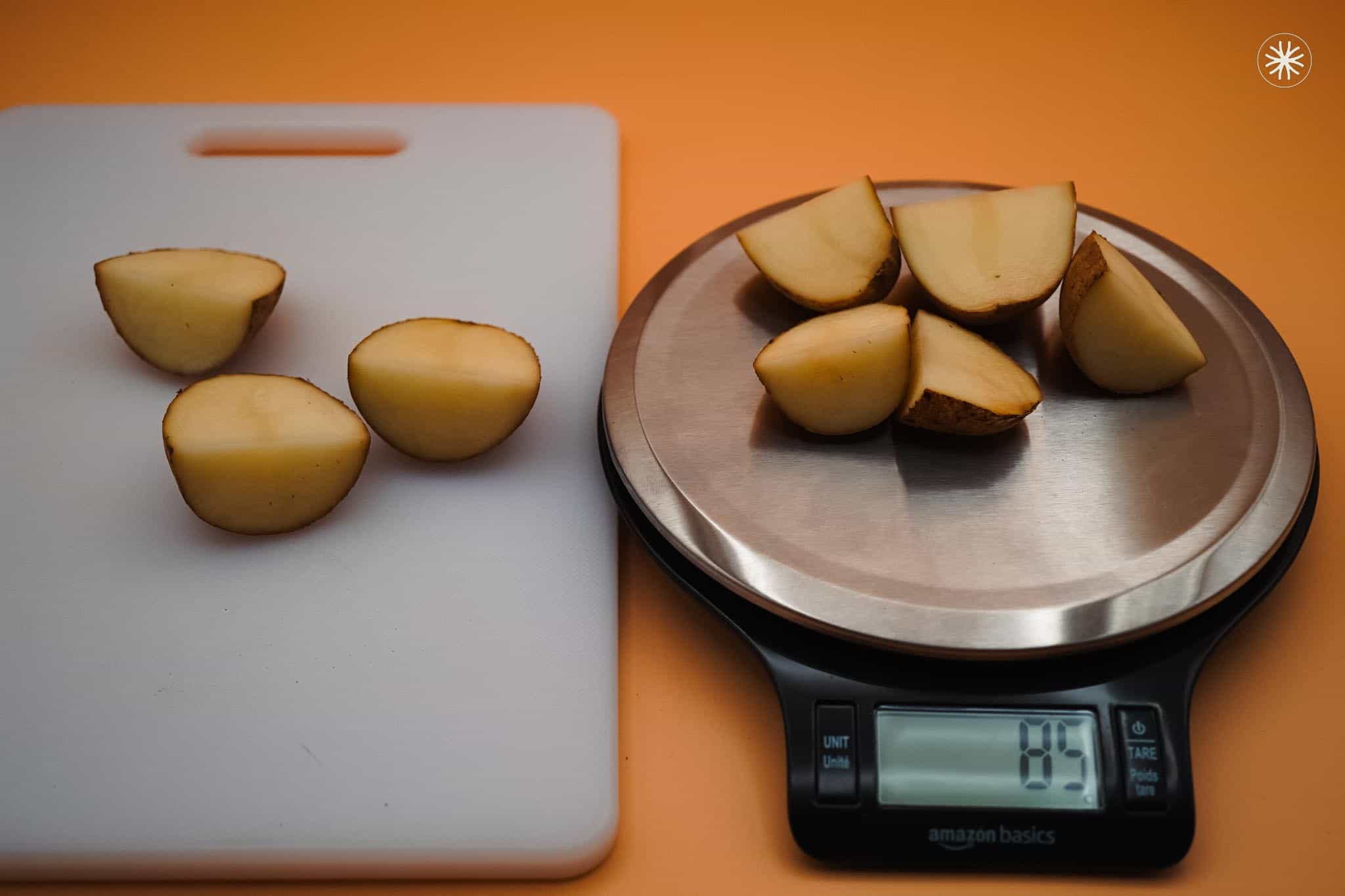 Weighing potato slices